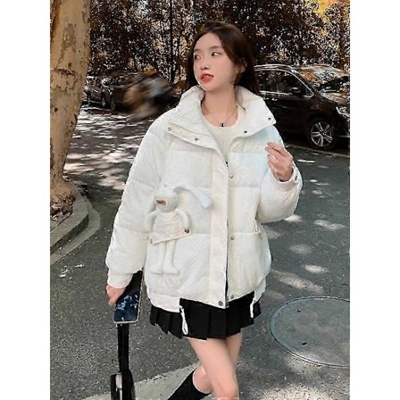 Efterår Vinter Casual Løse Parkaer Jakke Kvinder Sød Søde Kanin Varm Tykke Frakker Koreansk Kvinde Elegant Bomuldsforet Overtøj geschenke fur frauen
