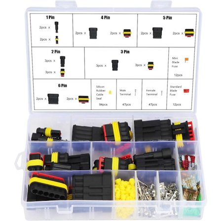 Vattentäta Bilkabelkontakter Elektriska Terminaler Uttag 1/2/3/4/5/6 Stift med 240 st Bilbladssäkringar