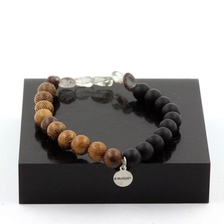 Armband - Ett bijou - Grön spökv Quartz - Matt svart onyx - Trä - 19-20 cm