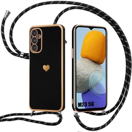 Nøglesnor til Samsung Galaxy M23 5G hjertemønster Stødsikker anti-ridse blød silikone sort