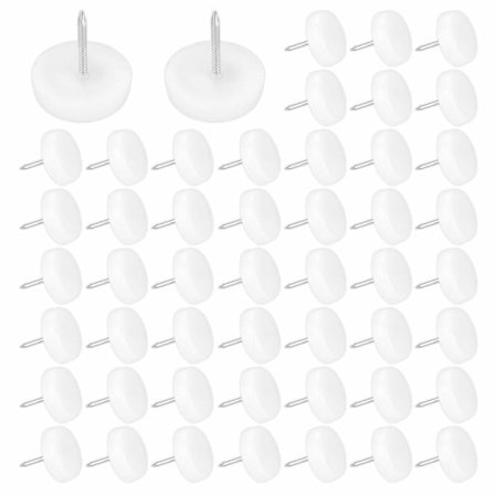 50 Stykker Møbelknotter med Spiker 19mm Diameter Stolbenbeskytter Glidende Plast Møbelføtter, 5mm Tykk, Hvit, Uten eske