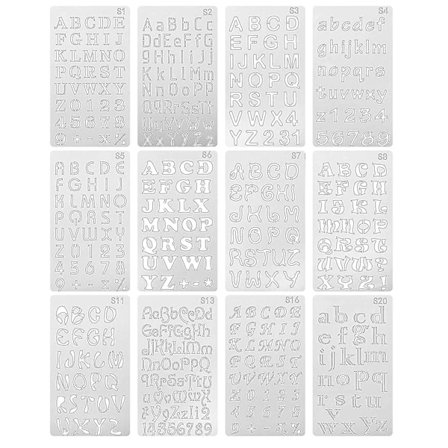 12 stk. Alfabet Skabeloner Genanvendelige Bogstavmaling Skabeloner Plastik DIY Tegning Sprøjtning Skala Skabelon