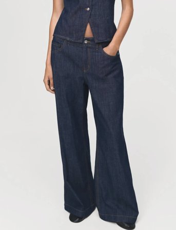 Mango Wide Leg Mid-Rise Jeans - Navy - 42