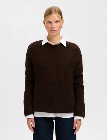 Selected Slfgabriella Ls Knit New O-Neck Noos - Brown - M