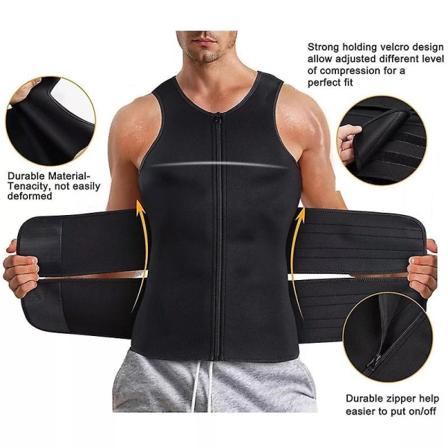 Mænd Body Shaper Waist Trainer Sauna Vest Dobbelt bælte Mave Slankende Sweat Vest Fitness bælte black XXL