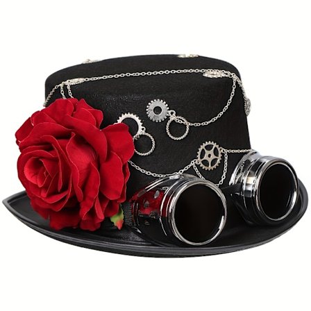 Steampunk-hattu - Gootti-inspiroitu, Mattamusta, Irrotettava Punainen Ruusu, Jazz Fedora -tyylinen Goggle-ketjuvaihteella - Täydellinen Naisten 