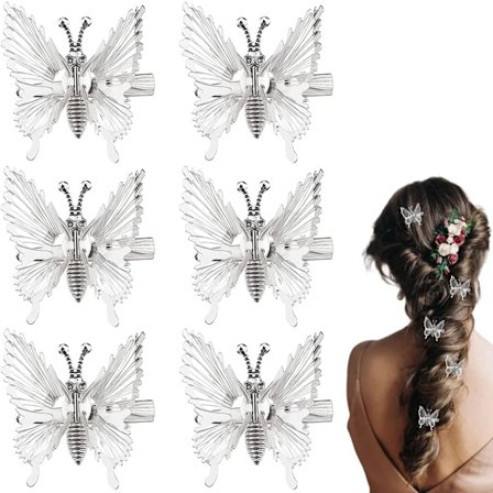 6 st (Silver) Hårklämmor för kvinnor, Fjärilsklämmor, Vackra och charmiga, håller håret stadigt, lämpliga för frisyrdesign, För flicka