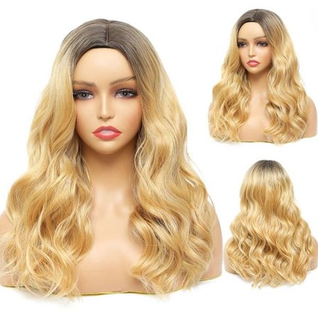 Lang krøllet guld gradient paryk