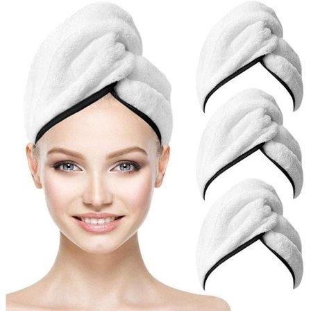 3 stk. tykke koral fleece tørrehætter til langt hår