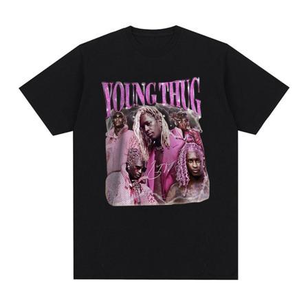 Rapper Young Thug Grafisk T-skjorte Herre Kvinner Mote Hip Hop Vintage T-skjorte Q05930 Black S