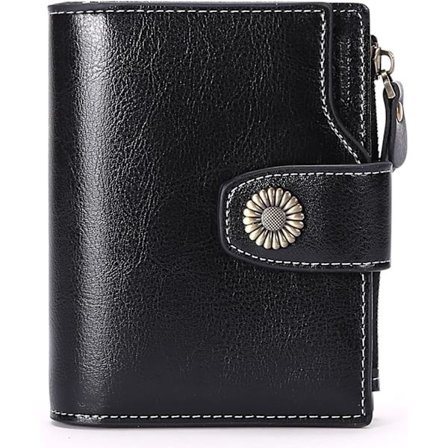 Liten lommebok for kvinner i ekte skinn, bifold kompakt liten damelommebok