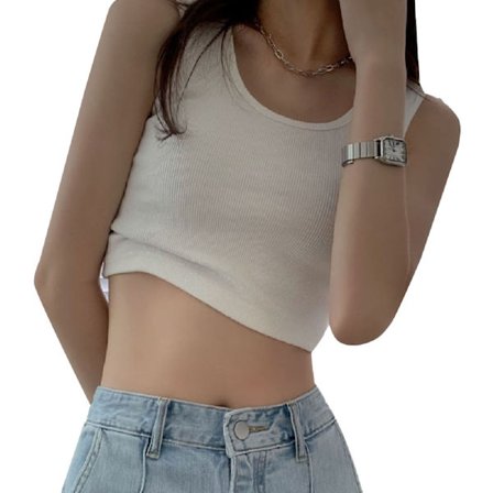 Dame Sports Tank Top Ribbet Blød Åndbar Slim Fit Sommer Ærmeløs Top til Udendørs Træning Shopping Hvid M