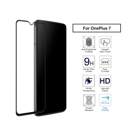 OnePlus 7 Omfattende HD -skjermbeskytter karbonfiber herdet glass svart