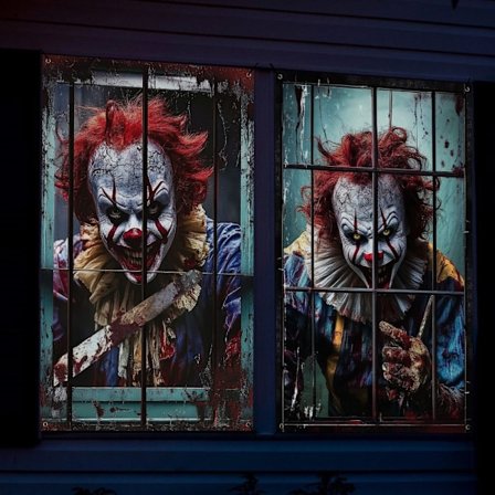 Skräckfönsterdekorationer - Halloween-gardiner för utomhus trädgårdsdörrsdekorationer