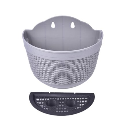 Hängande blomkruka i plast, halvcirkelformad väggkruka, grå