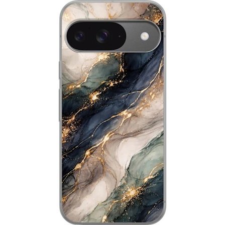 Kompatibel Mobilcover til Google Pixel 9 Pro Luksuriøs abstrakt marmorkunst i sort, hvid og guld med elegante linjer, eksklusivt design til plakater o