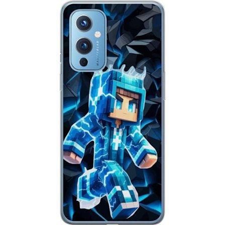 Kompatibel Mobilcover til OnePlus OnePlus 9 Blokbaseret helt i blåt energi rustning med elektriske effekter futuristisk gaming illustration