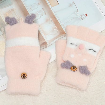 Handskar Dam Vinter Varma Handskar Konvertibla Halvfinger Vantar Handskar(Rosa)