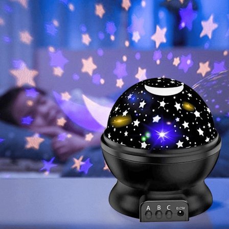 Natlampe med Stjernehimmel og Måne - Sort