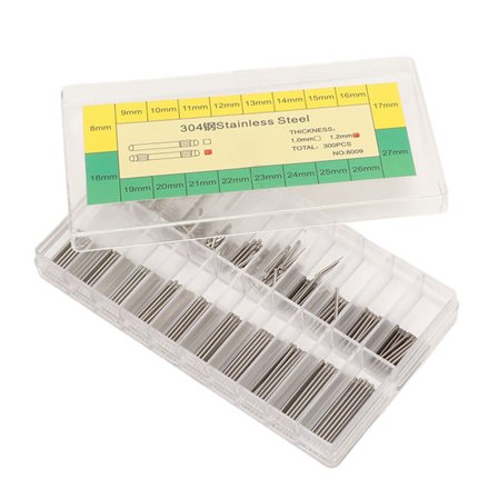 300 kpl 1,2 mm kellon rannekkeen jousitangon linkkitappeja ruostumattomasta teräksestä, kaksoiskellon rannekkeen linkin kiinnitystappeja 