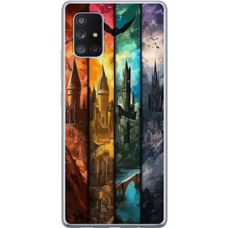 Kompatibelt Mobildeksel til Samsung Samsung Galaxy A71 5G Fire magiske slott i forskjellige elementfarger, episk fantasikunst med ild vann luft og mø