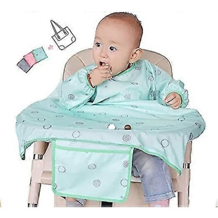 Baby Spisehagesmæk til Spisning, Langærmet Hagesmæk Fastgøres til Højstol og Bord, Vænne-hagesmække