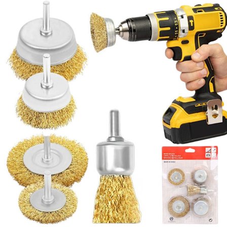 Stålborstar 5-pack - För borrmaskin, olika storlekar