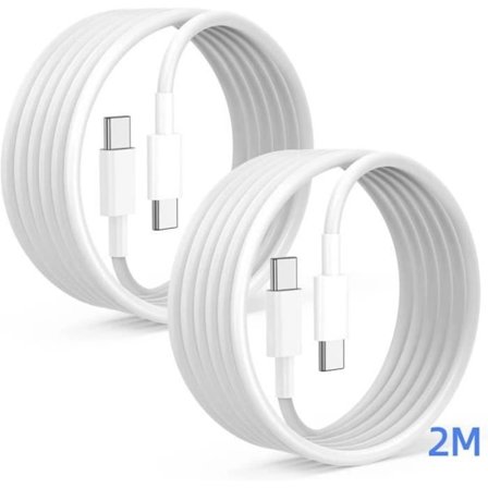 Lot-2 Snabb Laddnings USB-C Kabel 65W för Xiaomi 15 14T-14T Pro, 14 Ultra, Xiaomi 13 Pro, 13T Pro, 12-12X-12T - 2M Vit