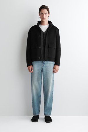 COS Men's Double Faced Wool Funnel Neck Jacket in Black