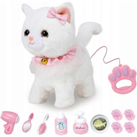 Pehmolelu kissa kaukosäätimellä varustetulla hihnalla, realistinen interaktiivinen kissa