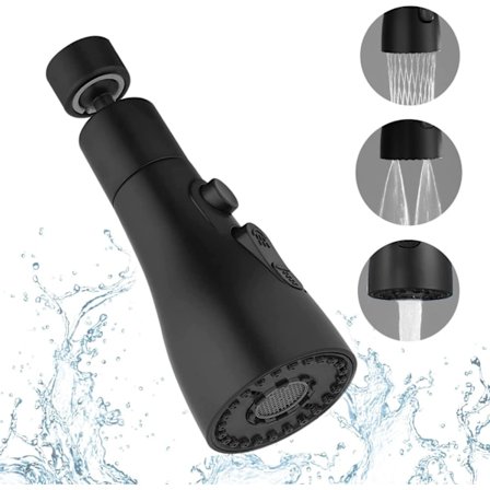 Svart kjøkkenkransprut, 3-modus kjøkkenkranmunnstykke, kjøkkenkransprut, kranforlengelse (svart) 8*8*15CM