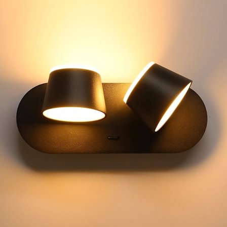Led vegglampe 2 pærer med bryter Svart leselampe innendørs 12w Moderne vegglampe Varm hvit 3000k Opp ned vegglampe Dekorativ lesing