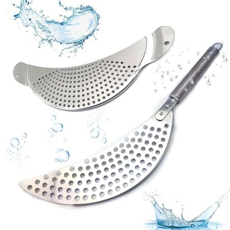 Sats med sil i rostfritt stål med handtag, 2 st sil i rostfritt stål för pasta, enkel avrinning, hållbar, diskmaskinssäker, lämplig för alla grytor 