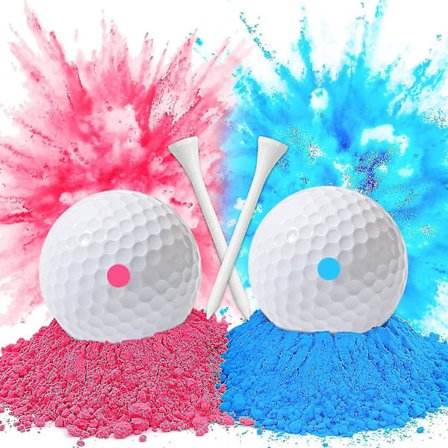 Køn afsløring golfbold (1 lyserød bold og 1 blå bold, 2 golf tees) til køn afsløring baby shower røg bombe eksploderende køn