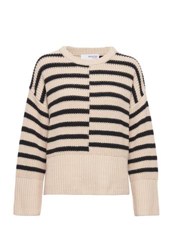 Slfming Ls Knit O-Neck Ex Beige Selected Femme
