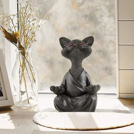Meditation Black Cat Resin Ornament, Trädgårdsstaty