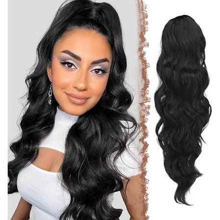 Svart 50cm, Snørehale Lang Krøllet Bølget Hestehale Naturlig Hår Hårstykke Syntetisk Forlengelse