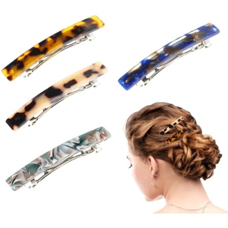 ING 4-delt fransk hårklemme sæt - Hårklemmer til kvinder - Skildpaddeskjold hårklemmer - 7,5 cm skridsikre acetatfiber fjederklemmer