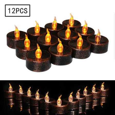 12-pak LED sorte stearinlys, batteridrevne telys, sorte flammer
