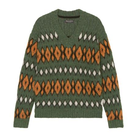 Marc O'Polo Jacquard jumper in a relaxed fit Grøn, Herre Strik