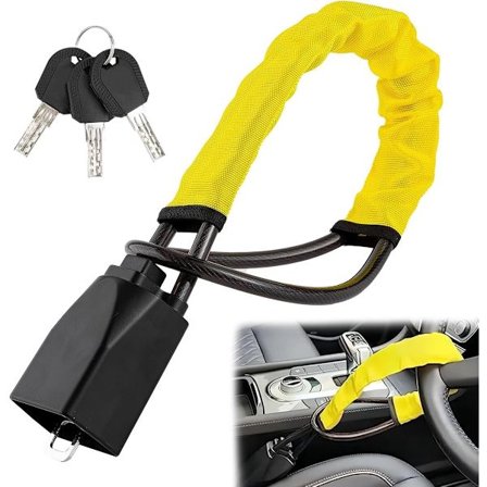 Rattlås, tyverisikring for bil, rattlås for bil til sikkerhetsbelter, robust universelt rattlås, godt synlig billås, 72 cm)