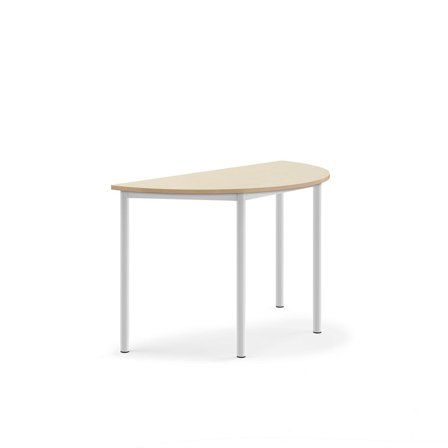 Desk BORÅS, semi-circular, 1200x600x720 mm, birch laminate, white