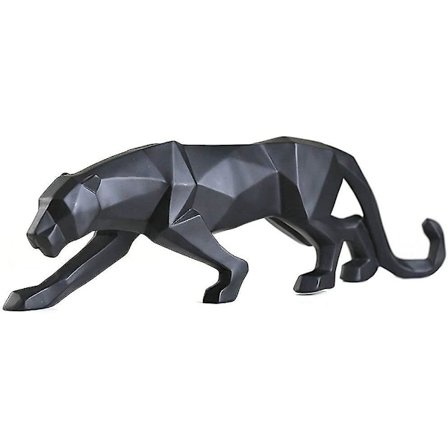 Abstrakte Leopard Statuer Panter Skulptur Håndskåret Dyr Resin Moderne Boligindretning Lille Sort