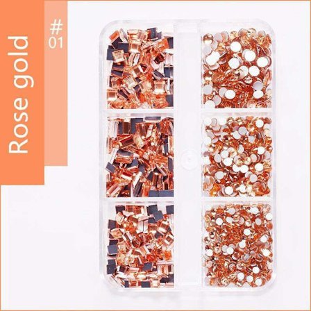 6st Rhinestone i olika storlekar i ask - Nageldekorationer