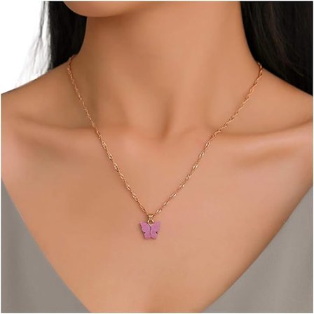 Fargerikt akryl sommerfugl halskjede - Pen kjede halskjeder