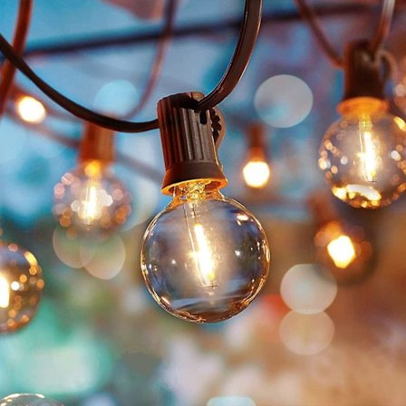 25ft Ulkoilmavalot - Ulko- ja sisätilojen puutarha LED-valot, 25 iskunkestävää muovi G40-lamppua, valoketjut paviljonkiin, terassille, juhliin, häihin