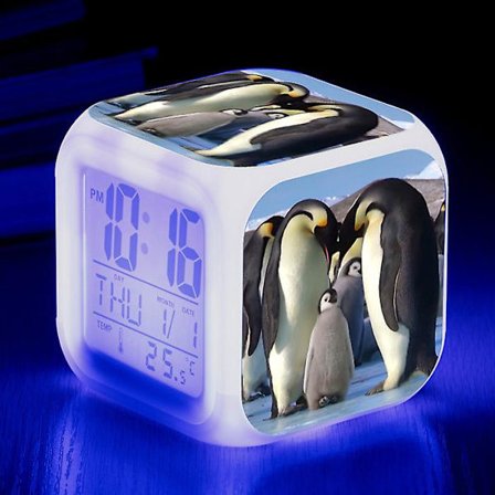 Dww-vækkeur Pingvin Billedlys Vækkeur USB Børn LED Ur Tegneserie Nattelys Flash 7 Farve Skiftende Digitalt Ur Bordur