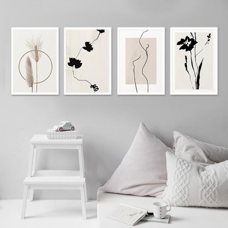 Premium Poster Set Estetisk Blom Svartvit Bild Canvas Konst Poster Modern Väggbild Vardagsrumsdekoration Ramlös