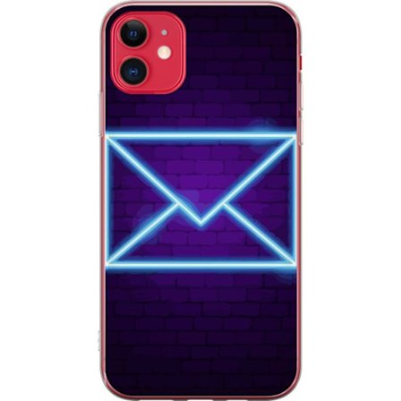 Kompatibel Mobilcover til Apple Apple iPhone 11 Neon illustration af kuvert i blåt lys mod lilla teglvæg, moderne symbol for beskeder kommunikation