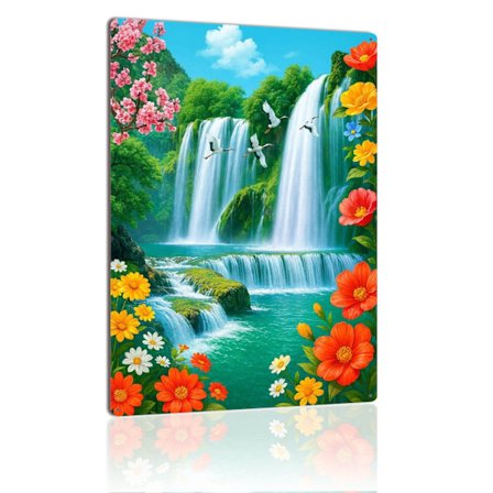 Vandfald Metalskilt Kraner Blomster Kirsebærblomst Flodkunst Vintage Blikskilt Plade Til Naturelskere